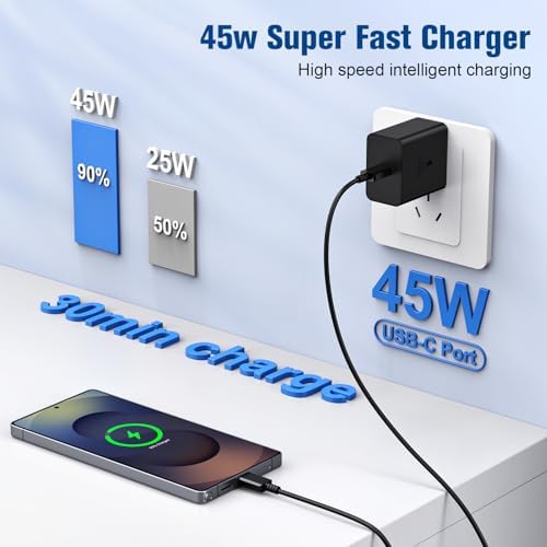 45W Super Fast Charger Type-C, 2Pack 45W USB C Charger Block with 10FT/6FT USB C to C Cable Fast Charging for Samsung Galaxy S26 S25 S24 Ultra/S23/S22/S21/S20, Android, Galaxy Tablet - 2