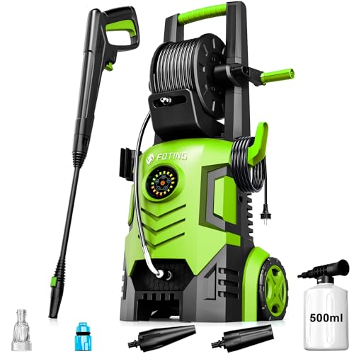 Hochdruckreiniger verstellbar 100-200 bar, 280-500 l/h, Abdeckung 60 m²/h, mit Touchscreen 8 Stufen, Höhe 86 Zentimeter, Schaumkanone und verstellbaren Düsen, Power-Washer für Autos Zäune Einfahrten