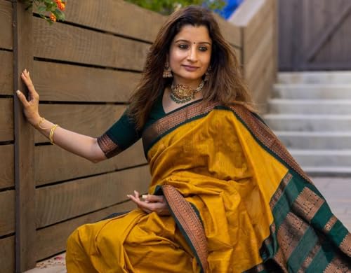 Image of Ready to Wear Pre Pleated Saree Women's Pure Kanjeevaram Silk Cotton Handloom Saree| Celebrity inspired saree - Suitable For All Indian Occasions and Festivals Gold