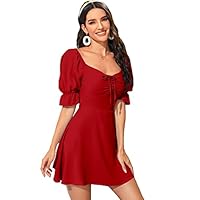 Aahwan Women’s & Girls’ Black Solid Ruched Detail A-line Mini Dress