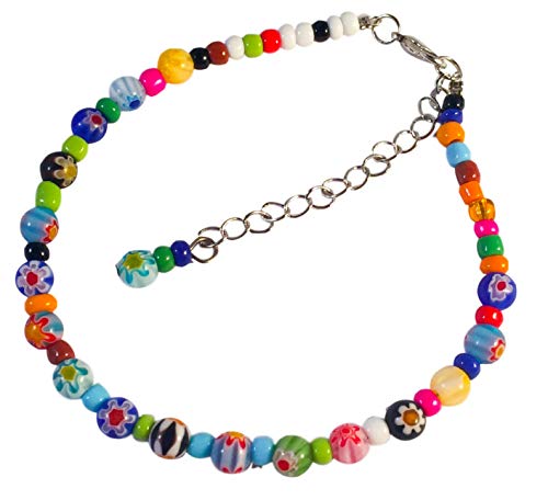 Colorful Millefiori Bead Anklet With Glass Seed Beads : Adjustable 9-11.5 Inches #TOP2