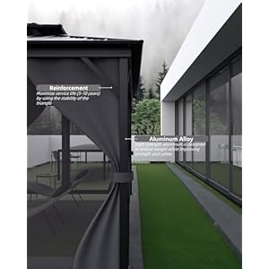 GAOMON Hardtop Gazebo 12×14 for All Weather with Double Metal Roof Aluminum Alloy Frame Net and Curtain Permanent Building of Backyard Luxury for Patio Deck Backyard Lawn and Garden Gray