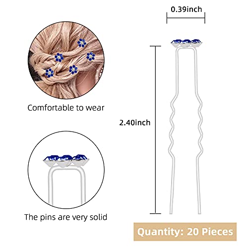 ZOUIQSS 20 Pack (Navy) Crystal Flower Hair Pins Rhinestone Hair Clips for Bridal Wedding Women Hair Jewelry Accessories,with Clear Container - Image 2