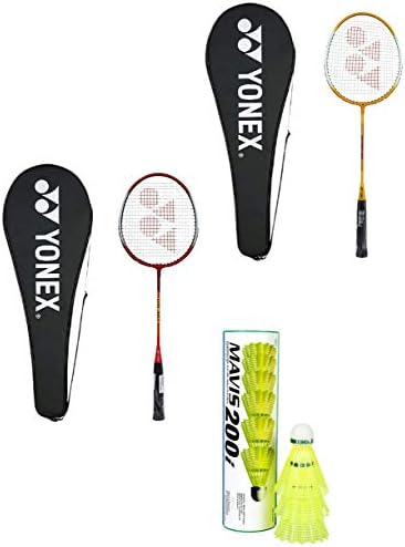Yonex Gr 303 Aluminum Blend Badminton Racquets With Full Cover, Pack Of 2 And Mavis Combo