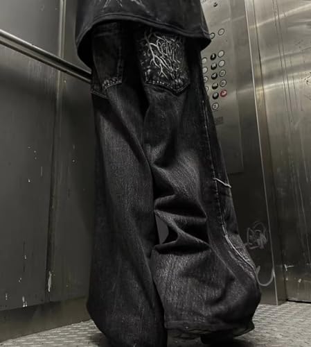 Unisex Y2K Hip Hop Streetwear Jeans Women Gothic Retro Pider Embroidered Denim Jeans Wide Leg Pants4