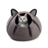 Wool Cat Cave Bed - Extra Warm, Handcrafted, Eco-Friendly Felt Cat Cave for Indoor Cats and Kittens (White Polka) by Woolygon (Tabby Ear)