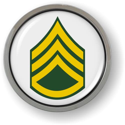Image of US Army Rank Insignia CAR Emblem Metal Bezel - Staff Sergeant E-6 (SSG) | Official U.S. Army Licensed Product, 3D Domed, Enlisted Soldiers Chrome Badge, Sticker, made by BestLicensePlateFrames