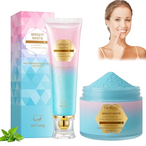 Niacinamide Dentifricio sbiancante + Teeth Whitening Powder, Niacinamide Whitening Mousse Toothpaste, Dentifricio sbiancante naturale con niacinamide, Formula delicata per denti bianchi e alito fresco