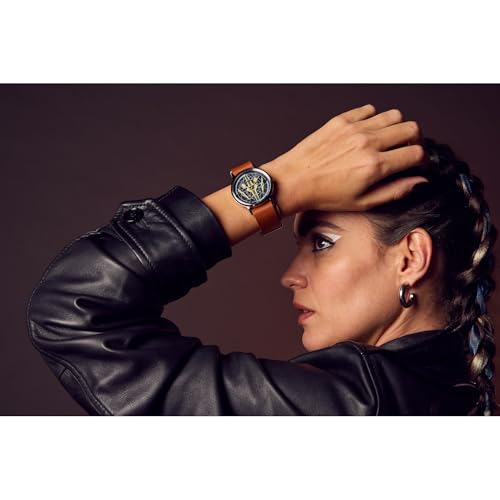 Image of Citizen Men's Eco-Drive Ahsoka Tano Star Wars Watch, Stainless Steel Case, Diamond-Shaped Markers, Brown Leather Strap (Model: BJ6508-02W)