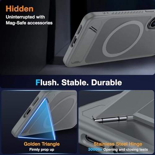 Image of Elzzi Magnetic Magsafe for Samsung Galaxy S26 Plus Case [Compatible with MagSafe][Full Camera Protection][Built-in Invisible Kickstand] Translucent Matte Phone Back Cover - Grey