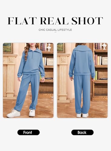Image of blibean Girls Fall Sweatsuits Half-Zip Collared Sweatshirt & Jogger Pants Set School Tracksuit Size 6-15 Years