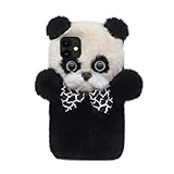 Omio for iPhone 11 Panda Case Soft Fur 3D Handmade Fluffy Furry Cartoon Cute Panda Stylish Bowknot Plush Cover for Women Girls Lovely Funny Warm Fuzzy Hairy Slim Fit Case Black