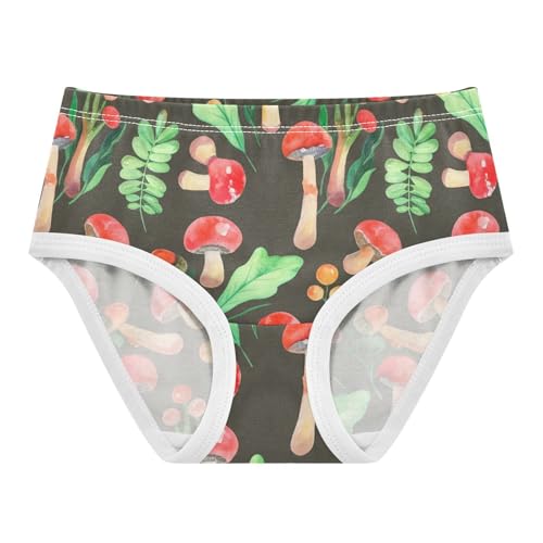 Watercolor Red Mushrooms Green Leaves Little Girl Panties Girls Underwear Toddler Cotton Florals Briefs Kids Undies 2t