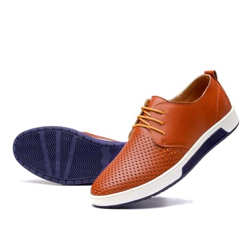 konhill Men's Casual Oxford Shoes - Breathable Dress Shoes Loafers Lace-up Flat Sneakers,Brown,41