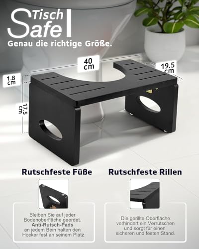 erdiegle Toilettenhocker Erwachsene Holz, Klappbarer WC Hocker für Erwachsene, Toilettenhocker Klappbar Bamboo 40 * 19.5 * 17.5CM (schwarz)