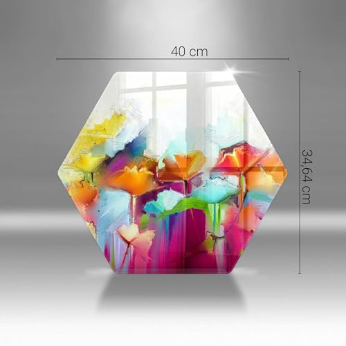 Planche à découper Wallfluent 40cm hexagonale en bois peint fleurs