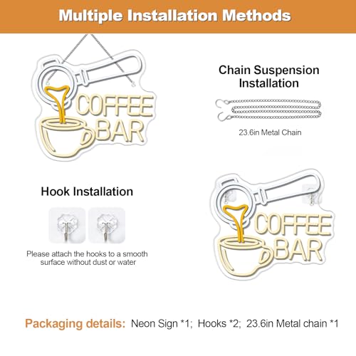 Image of Ineonlife Coffee Bar Neon Sign, Dimmable LED Neon Light Up Sign for Coffee Station Cafe Wall Decor Home Bar Kitchen Party Decoration Gifts (14 inch x 11.8 inch)
