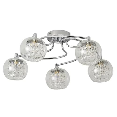 Image of LITECRAFT Ceiling Light Crystal Effect Flush Mount G9 5 Arm - Chrome Clearance