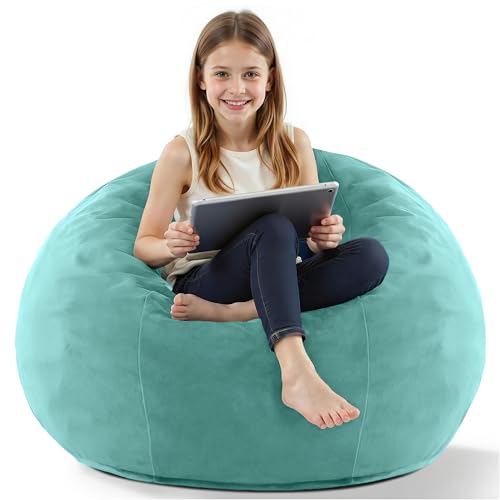 Image of HABUTWAY 2FT Bean Bag Chair, 2' Beanbags Small Bean Bag Chairs with Filling, Teardrop Bean Bag Chair Luxurious Velvet Ultra Soft Fur with Removable Cover (Aqua Ombre)