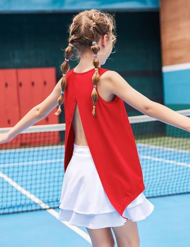 Image of Zaclotre Girls Athletic Tank Tops Open Tie Back Sleeveless Workout Shirts | Kids Sport Shirt 5-14Y, Stretchy, Lightweight, Quick-dry, Open Back, Tie Back, Dance, Tennis, Outdoor, Daily Wear