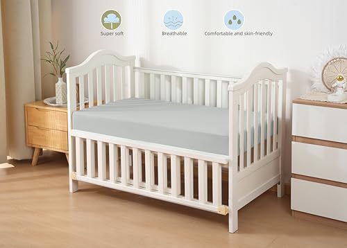 Image of HBHLFZ Crib Sheets for Boys, Girls, 28x52 Inch Fitted Crib Sheet - 8 Inch Deep Pocketed Fixed Sheet - Soft and Comfortable Microfibre - Fits Standard cot and Toddler mattresses, Light Gray