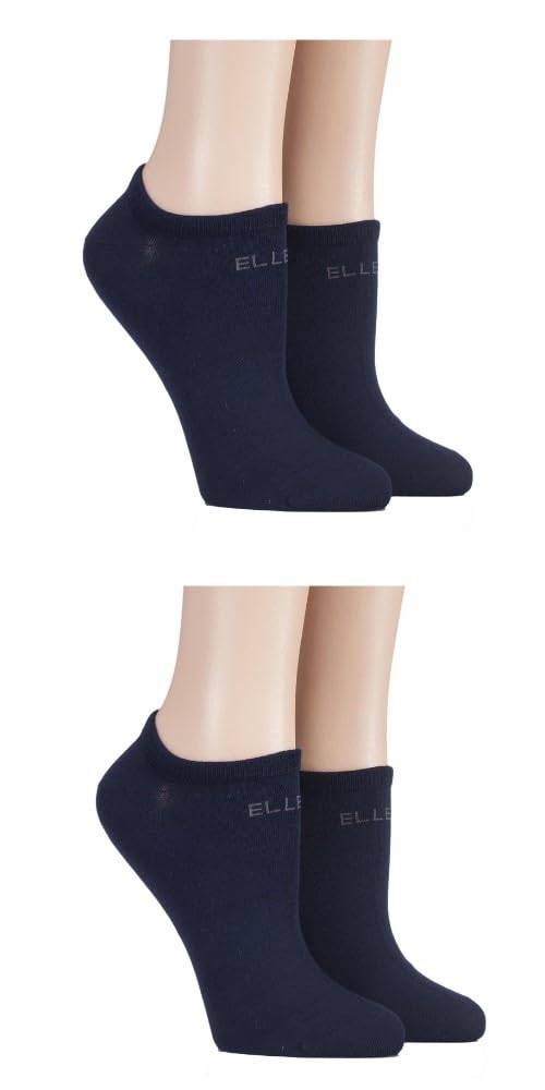 ELLE Ladies Patterned and Plain Assorted Sock Styles including Anklets, No Show, Trainer and Regular Bamboo Socks in a Multipack of 4 No Show Navy 4-8