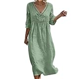 Plus Size Dresses for Curvy Women Bohemian 3/4 Sleeve Cotton Dresses Summer Casual Loose Fit Boho Sundress Breathable Comfortable Friendly Elegant Style Holiday Beach Travel Everyday Wear Green