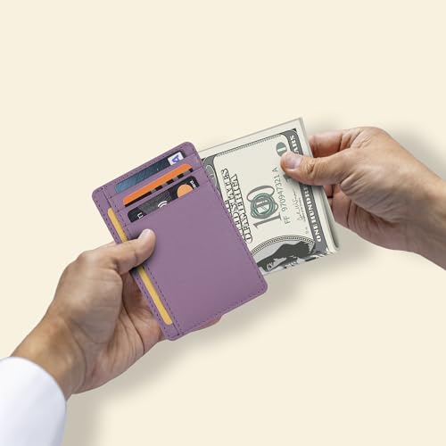 Image of Oak Leathers Leather Slim Minimalist Wallet for Men & Women RFID Front Pocket Leather Card Holder Wallets (Baby Pink)