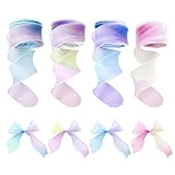 siawadeky リボン グラデーション 4本セット オーガンジー リボン カラフル 虹 半透明 手芸 DIY手作り 髪飾り ヘアアクセサリー ちょう結び ヘアバンド アクセサリーパーツ 花束 包装 ギフト 飾り 可愛い 乙女心 おしゃれ 合計36m