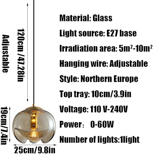 Lustre en verre E27 à tête unique pour plafond de chambre et salon - 7