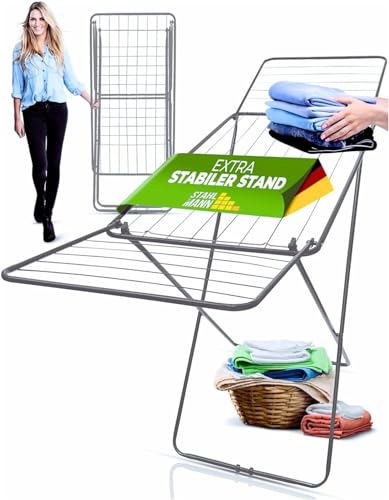 STAHLMANN ® Wäscheständer Silber [18 m Trockenfläche] - Wäscheständer platzsparend mit rutschfesten Füßen - Klappbarer...