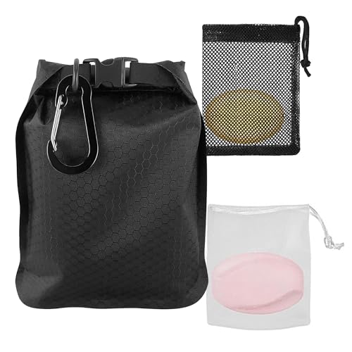 Reiseseifentasche Travel, Mobiler Seifenbehälter und 2 Ablaufsicher mit Schaumnetztasche schnell Trocknend ideal für Reisen Camping Outdoor-Aktivitäten ausgestattet mit Seifenschaumbeutel und Haken