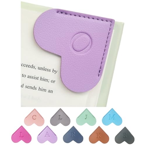 MOTEERLLU Personalized Leather Heart Bookmark with Initials