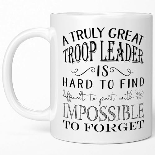 Sweet & Salty A Truly Great Troop Leader is Hard to Find Coffee Mug - Best Scout Appreciation Gift Idea for Amazing Girl Boy Brownie Cub Daisy Eagle Tiger Leadership Men Women - 11oz White