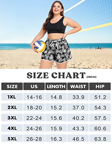 Cootry Womens Plus Size Board Shorts Quick Dry Drawstring Beach Shorts Swim Shorts With Pockets Floral A 3Xl thumb #4