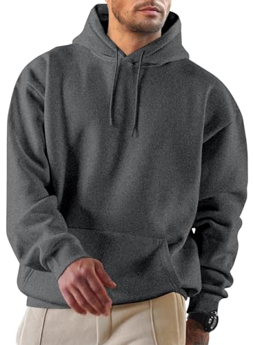 Image of JMIERR Mens Fleece Lined Hoodie Pullover Drawstring Pocket Winter Warm | Cozy fleece-lined pullover, adjustable drawstring hood, kangaroo pocket, regular fit, machine wash