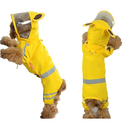 Lavwacd犬 レインコート 防水 防風 帽子付き パーカー ペットの服 ドッグウェア 4本足 中小犬用 通気メッシュ リード穴あり ゴム付き 汚れ防止 夜間反射 散歩 お出かけ 日焼き防ぐ 四季通用 (Bイエロー,L)