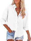 APRAW Womens Button Down Shirts Long Sleeve Collared Dress Shirts Cotton Button Up Oversized Blouses Tops Casual with Pockets White