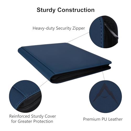 Image of 16 Pocket Card Binder, Fits 1344 Trading Cards Side Loading Ringless Card Album for TCG and Sports Cards -Blue