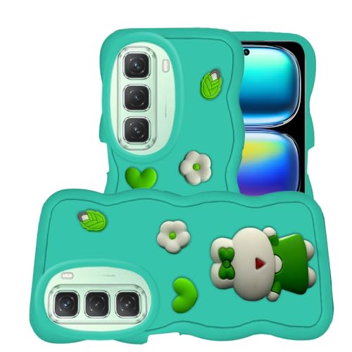 Image of AESTMO Back Case Cover for Infinix Hot 50 5G | 3D Cute Fun Cartoon Characters | Anti Slip Grip Cute Wave Curly Frame Shape | Full Body Protection Back Cover for Infinix Hot 50 5G (MintGreen)