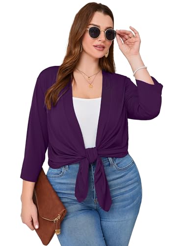 Image of AusLook Women's Plus Size Lightweight Open Front Cardigan 3 /4 Sleeve Cover Ups Shrugs Shawls and Wraps Kimono Jacket Coat