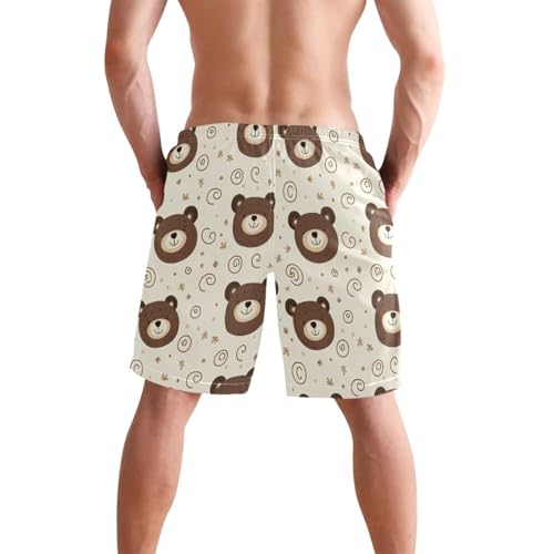 Quick Dry Cartoon Bear Faces Men's Swimming Shorts Swim Trunks with Mesh Lining Beach Wear - S2