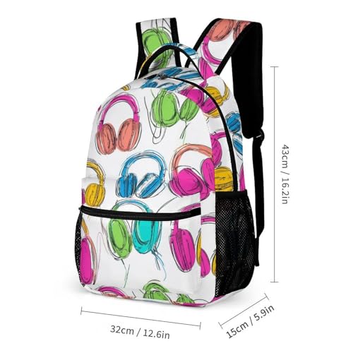 Colorful Headphone Pattern Cute Backpacks Set Lightweight Lunch Bag Aesthetic Pencil Cases for Travel Work2