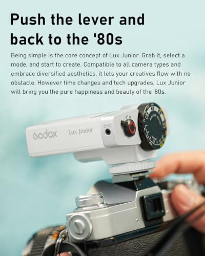 Image of Godox Lux Junior Retro Camera Flash with PC sync Ports (White, 4.6oz) | GN12, 1 /1-1 /64 Flash Power, Auto&Manual Modes, 6000±200K, 28mm Focal Length with Sync Cable for Canon Nikon Sony Fuji Olympus