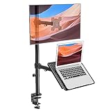 WALI Laptop and Monitor Mount Stand, Extra Tall Single Monitor Desk Mount with Tray for 1 Laptop Notebook up to 17 inch and 1 LCD Monitor Mount up to 32 inch, Weight up to 22lbs (M001XLLP), Black