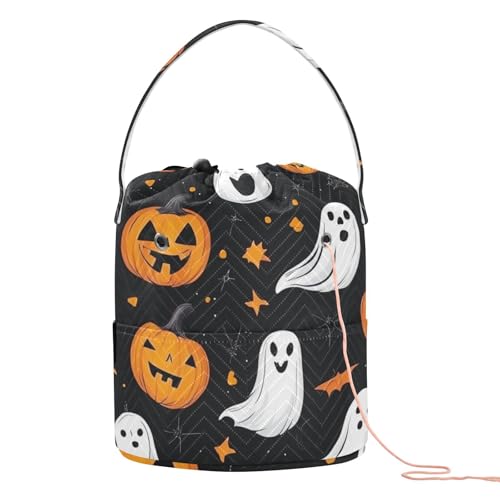 Image of Tatenale Crochet Bag Yarn Bag Knitting Project Bag with Pockets and Handle Portable Yarn Storage Organizer Tangle Free 8.3x11 InchGothic Halloween Ghost Pumpkin and Spider Web04