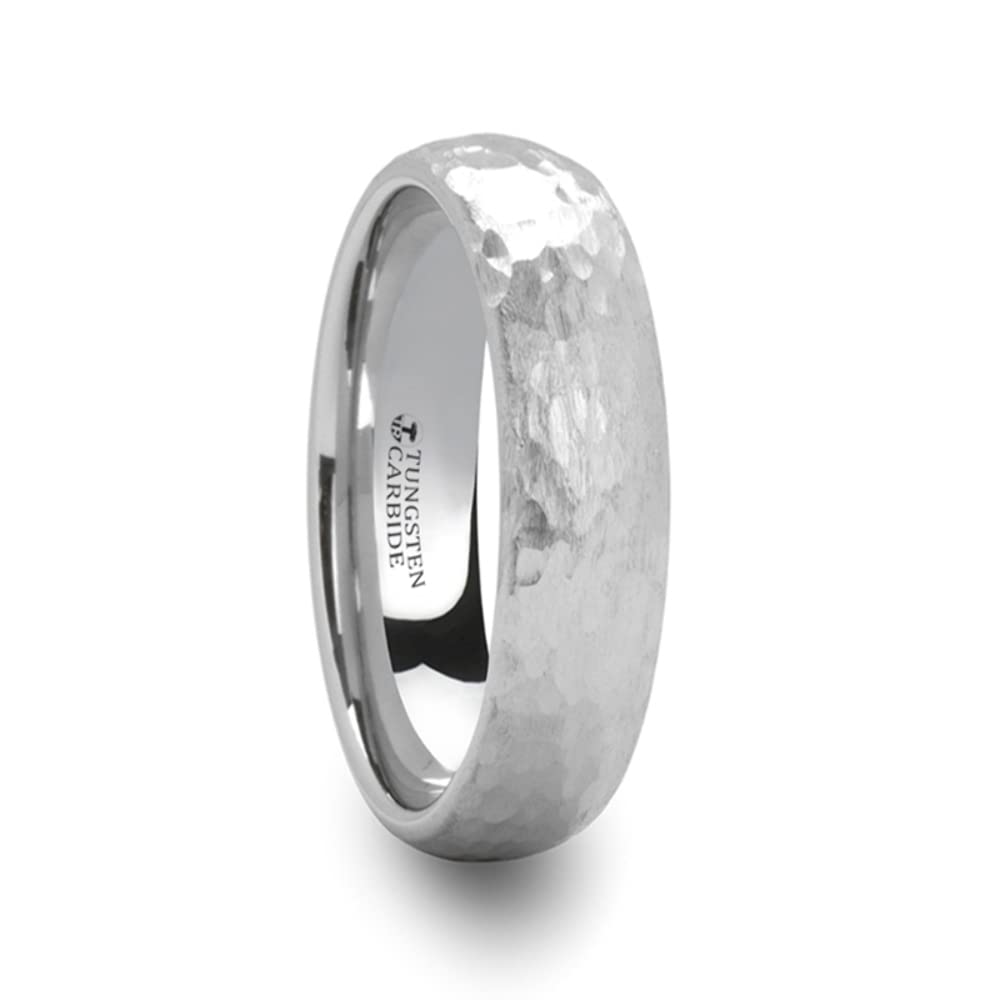 Roy Rose Jewelry Mens White Tungsten Hammered Finish Wedding Ring - Domed Comfort Fit - 6mm Wide - Style Name: Chandler - Ring Size 11
