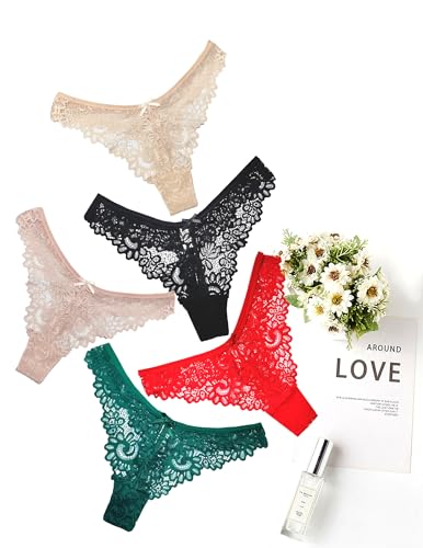 Image of Murimia Sexy Seamless Thongs for Women Lace Underwear Breathable Low Rise T-Back Panties