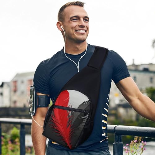 Mochila de hombro ligera rojo y negro para senderismo miniatura 3