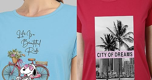 Image of Combo Women's T-Shirts, Cotton Half Sleeves Round-Neck Printed T-Shirt for Girls, & Women Tees (Pack of 2) 960-980-